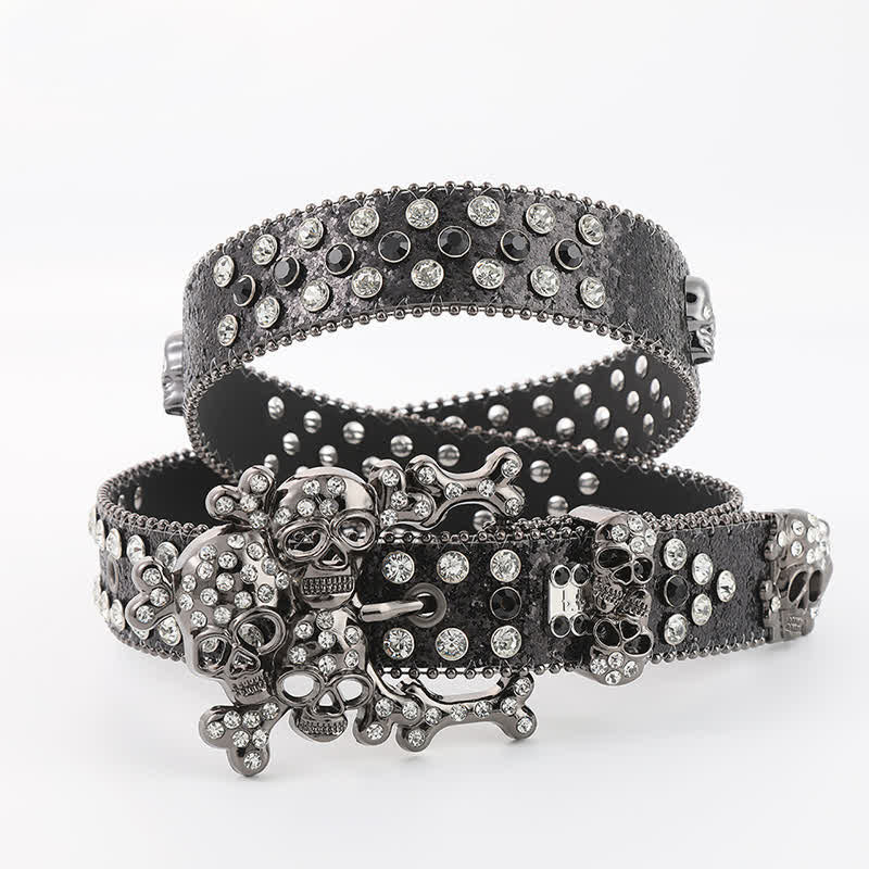 Bling Studded Mini Skull Rhinestone Rivets Leather Belt