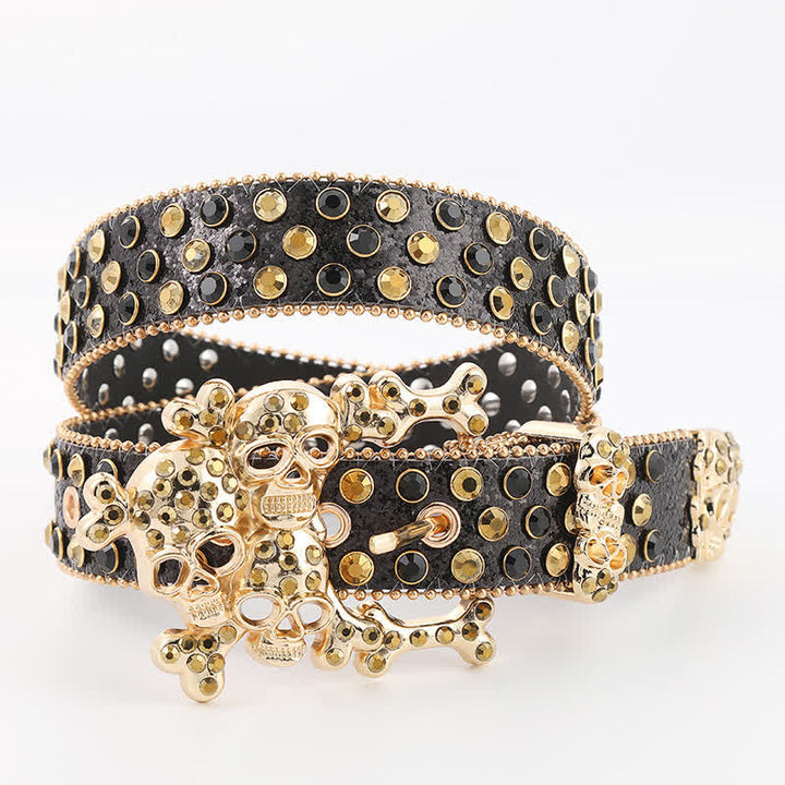 Bling Studded Mini Skull Rhinestone Rivets Leather Belt