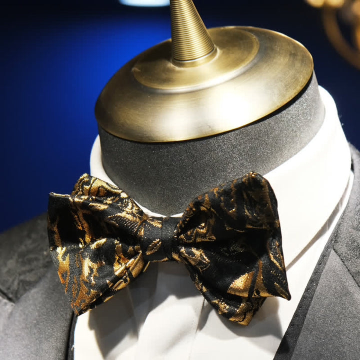 Men's Vintage Fish Tail Black Gold Jacquard Bow Tie