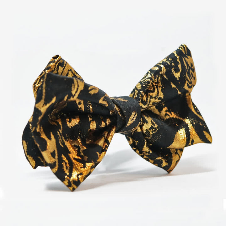 Men's Vintage Fish Tail Black Gold Jacquard Bow Tie