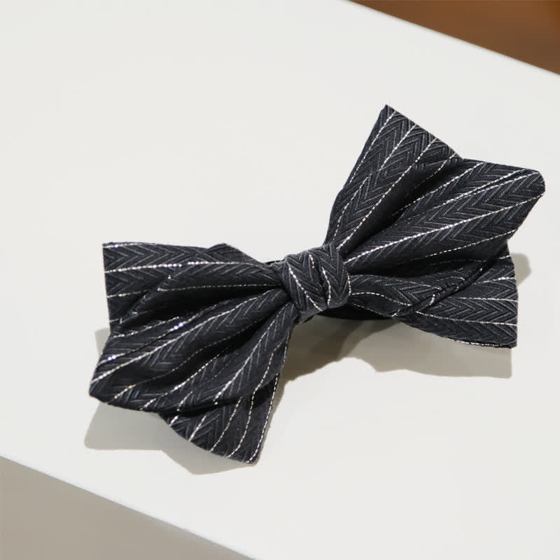 Men's Dark Gray Striped Herringbone Pattern Bow Tie