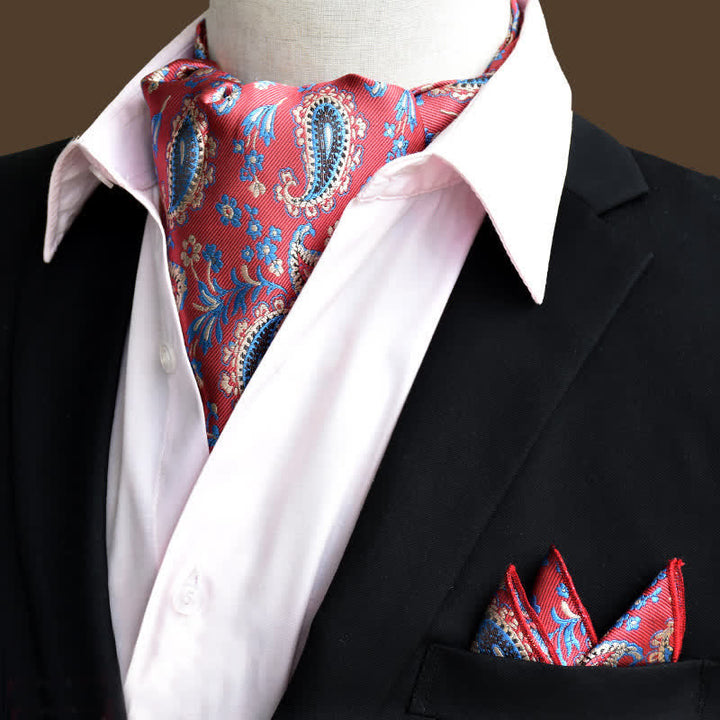 2Pcs Hot Pink & Blue Paisley Pocket Square and Cravat Set