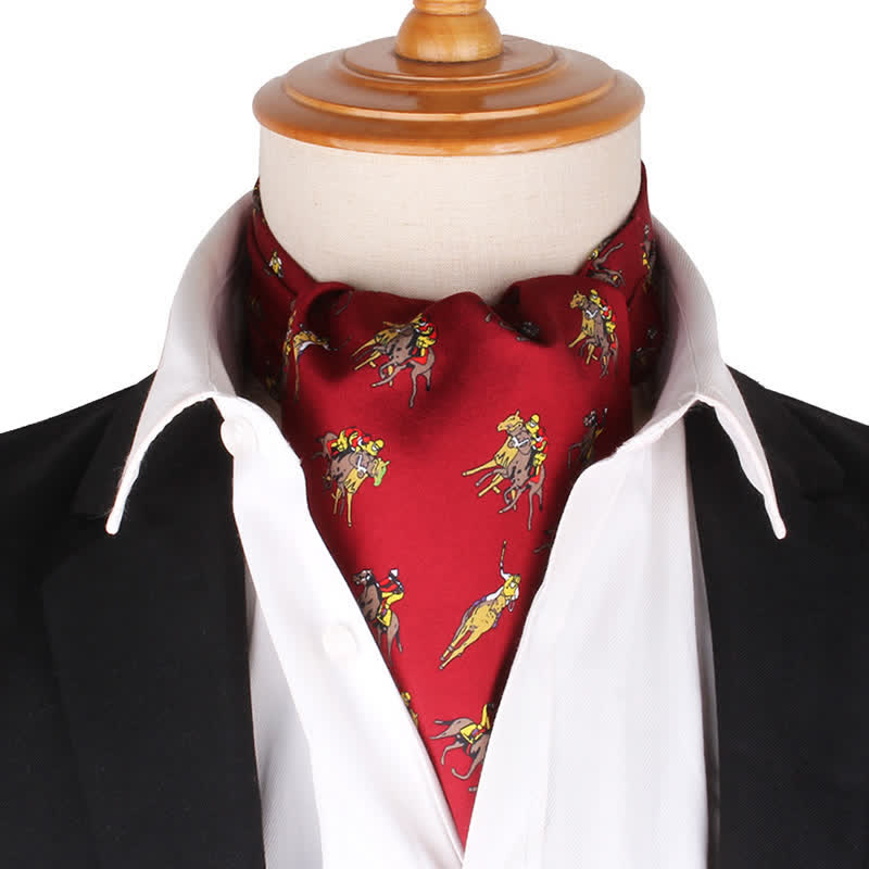 Royal Dark Red Horse Riding Pattern Ascot Cravat - Dark Red - image 0