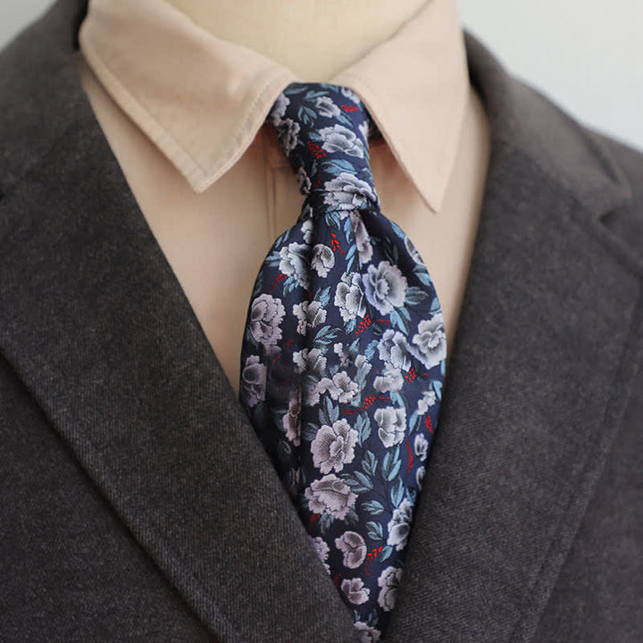 Men's Gray & Navy Flroal Design Casual Business Necktie