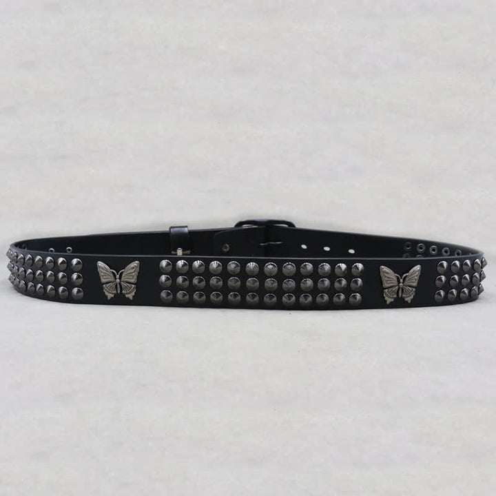 Butterfly Rivets Goth Three Rows Studded Leather Belt