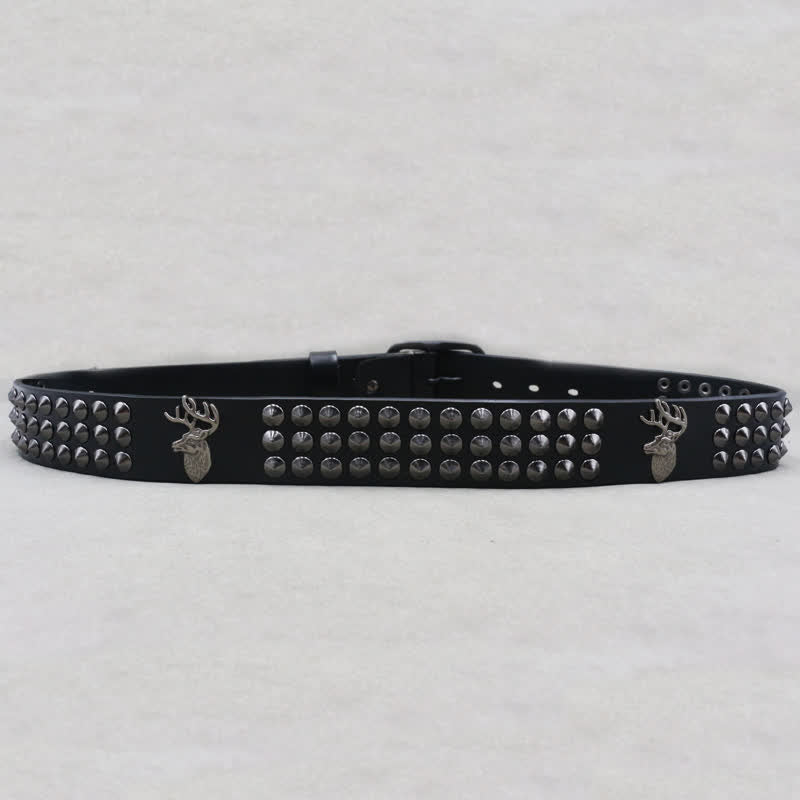 Lucky Deer Rivets Three Rows Studded Leather Belt