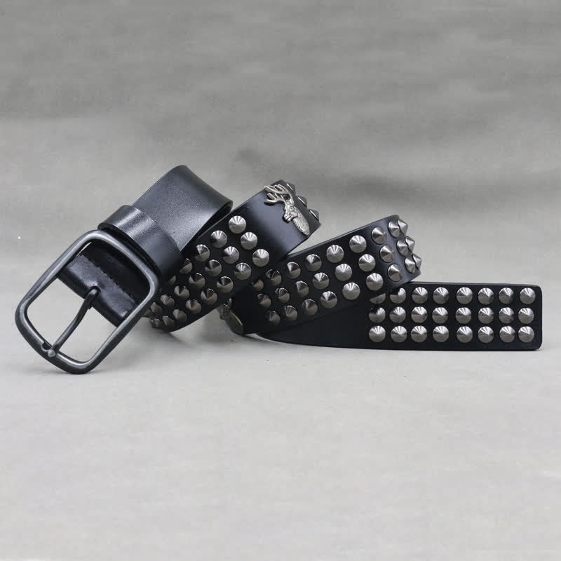 Lucky Deer Rivets Three Rows Studded Leather Belt