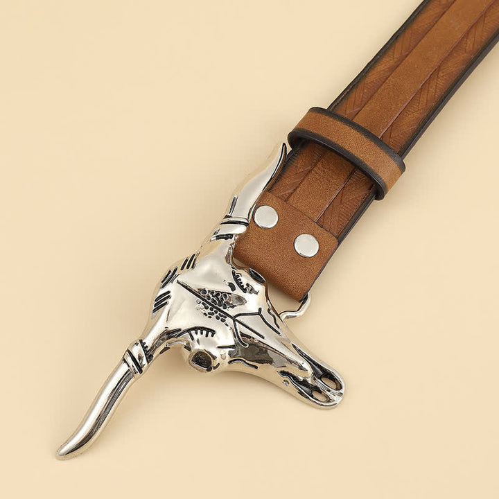 Classic Personality Silver Bull Skull Buckle Leather Belt