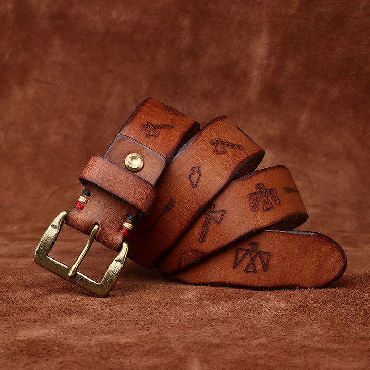 Totem Pattern Laser Engraving Strap Leather Belt