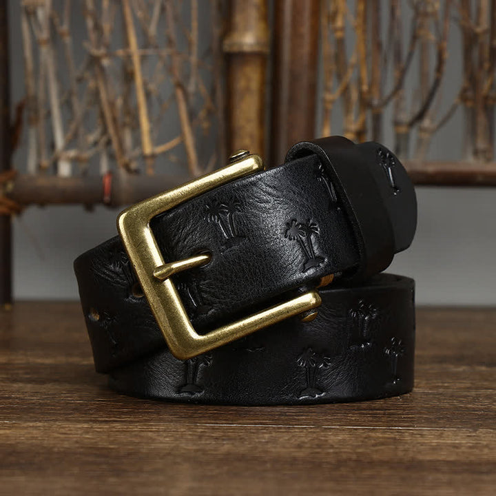 Coconut Tree Embossed Pattern Strap Leather Belt