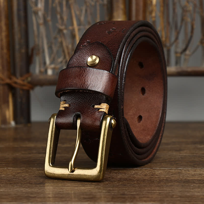 Coconut Tree Embossed Pattern Strap Leather Belt