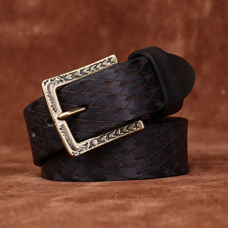 Designed Vintage Embossed Diamond Leather Belt