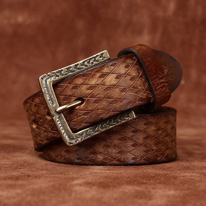 Designed Vintage Embossed Diamond Leather Belt