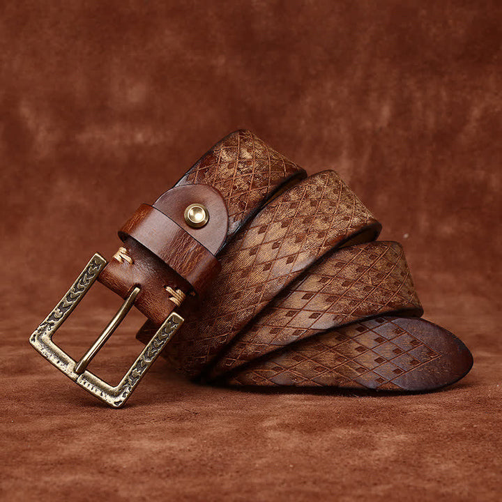 Designed Vintage Embossed Diamond Leather Belt