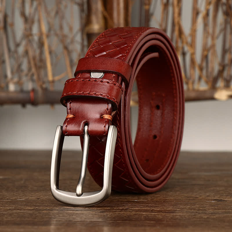 Stylish Braided Copper Buckle Cowskin Leather Belt