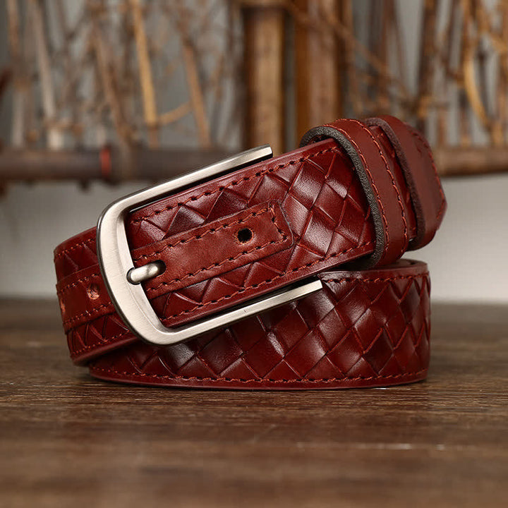 Stylish Braided Copper Buckle Cowskin Leather Belt