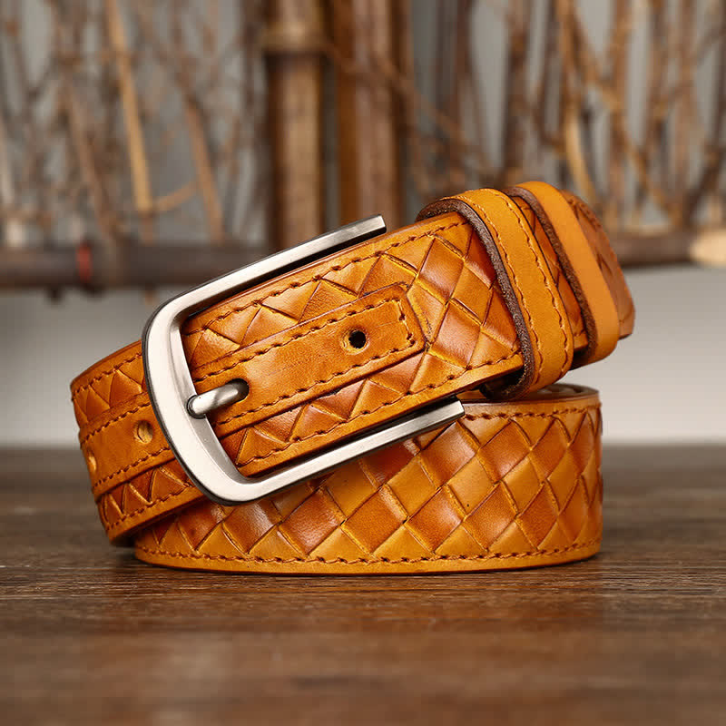 Stylish Braided Copper Buckle Cowskin Leather Belt