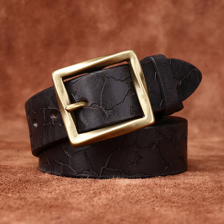 Ice Cracked Embossed Pattern Distressed Leather Belt