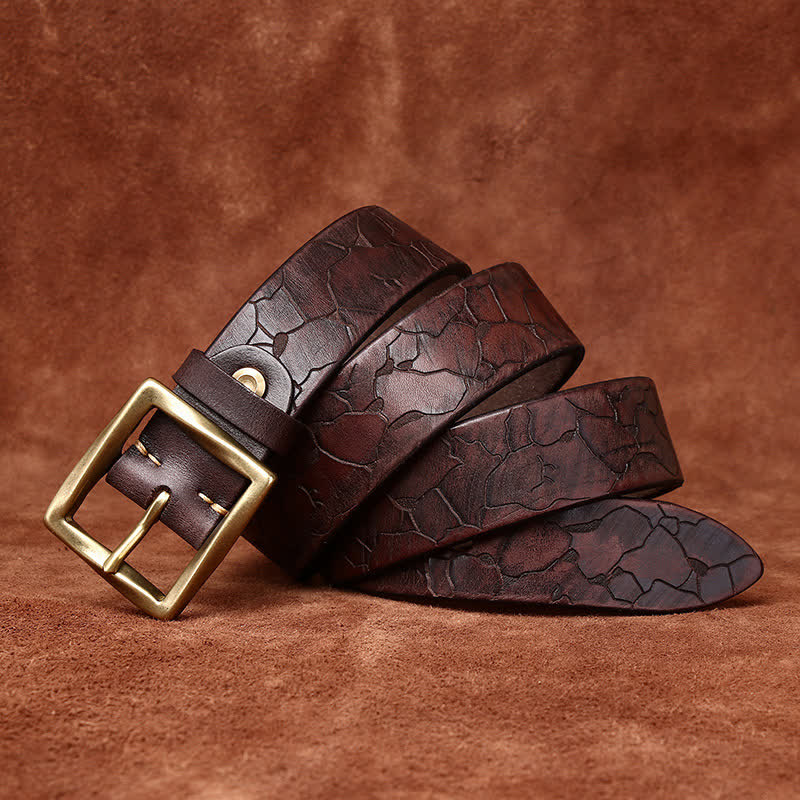 Ice Cracked Embossed Pattern Distressed Leather Belt