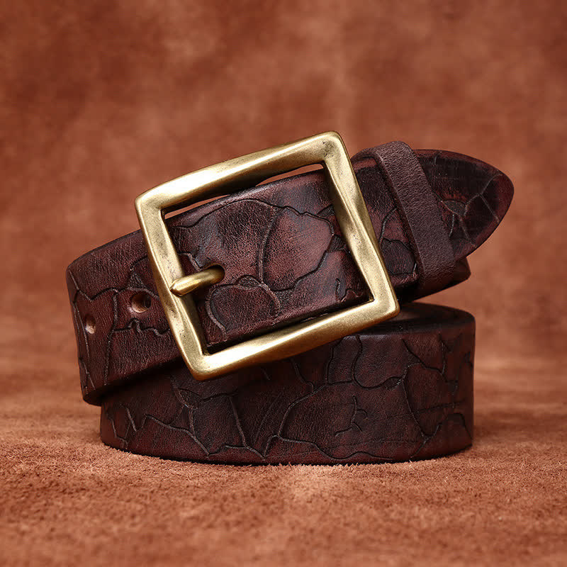 Ice Cracked Embossed Pattern Distressed Leather Belt