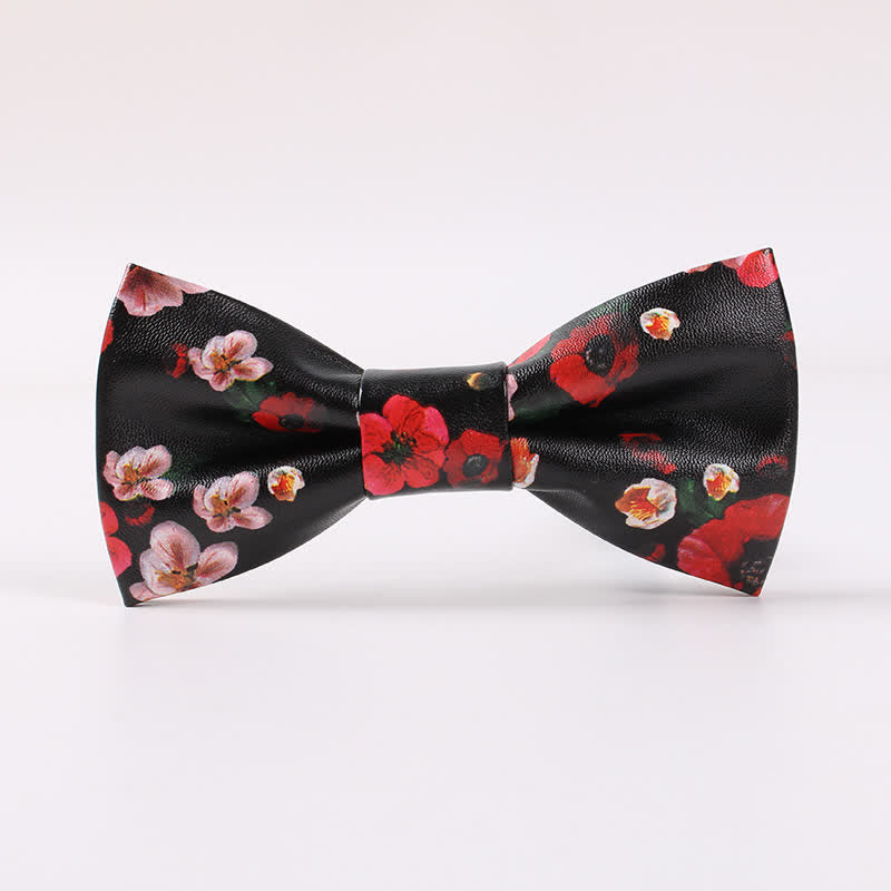 Men's Elegant Beauty Floral Leather Bow Tie