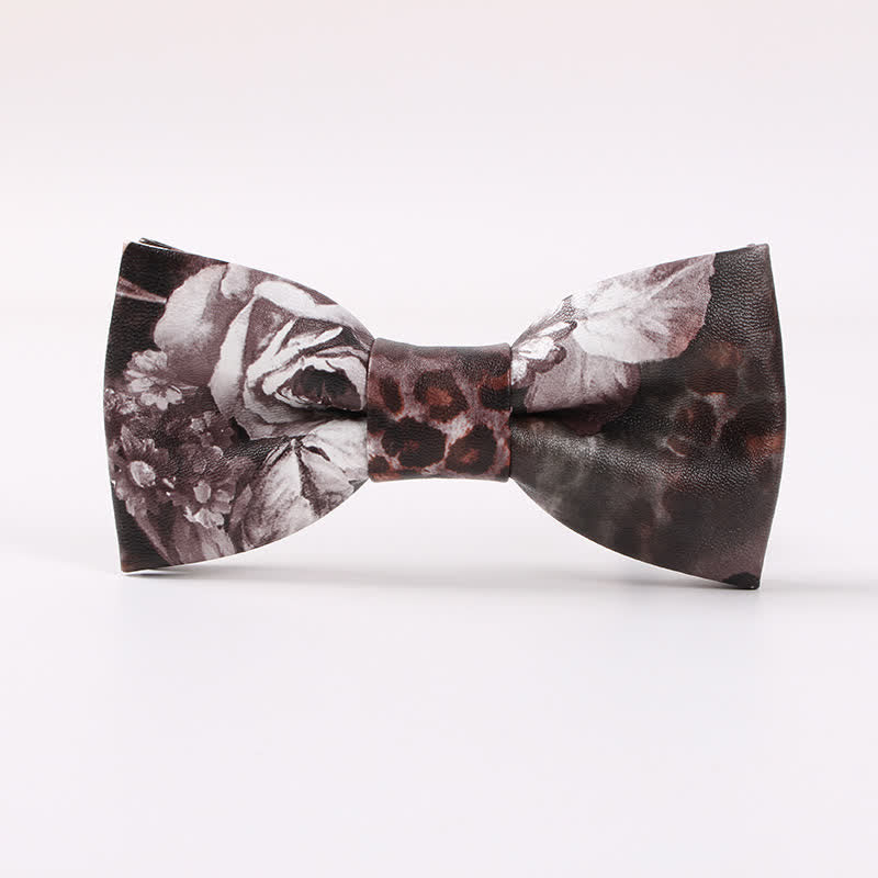 Men's Elegant Beauty Floral Leather Bow Tie