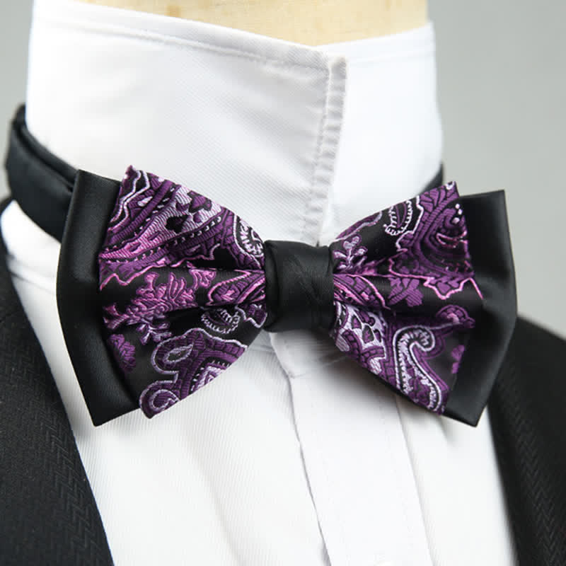 Men's Paisley Floral Double Layers Groomsmen Bow Tie