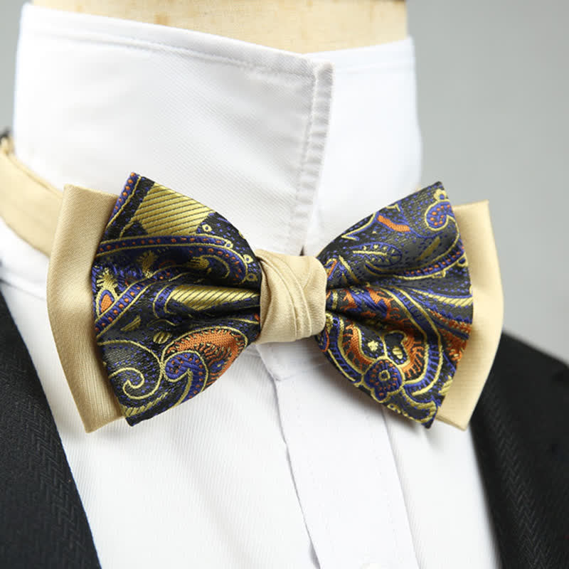 Men's Paisley Floral Double Layers Groomsmen Bow Tie