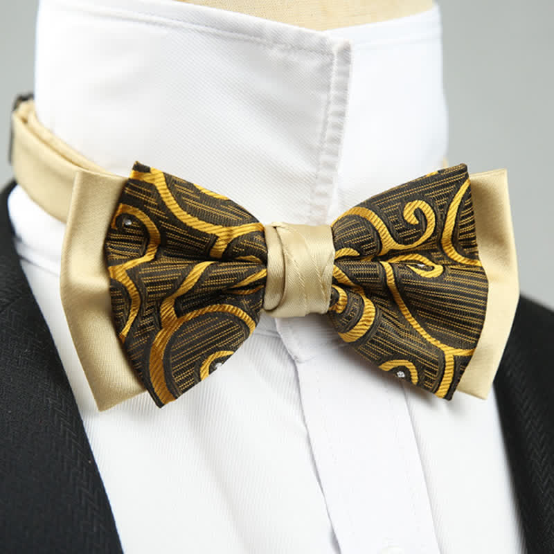 Men's Paisley Floral Double Layers Groomsmen Bow Tie