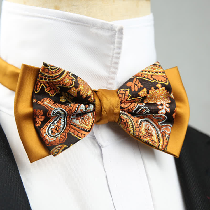 Men's Paisley Floral Double Layers Groomsmen Bow Tie