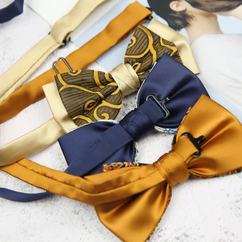 Men's Paisley Floral Double Layers Groomsmen Bow Tie