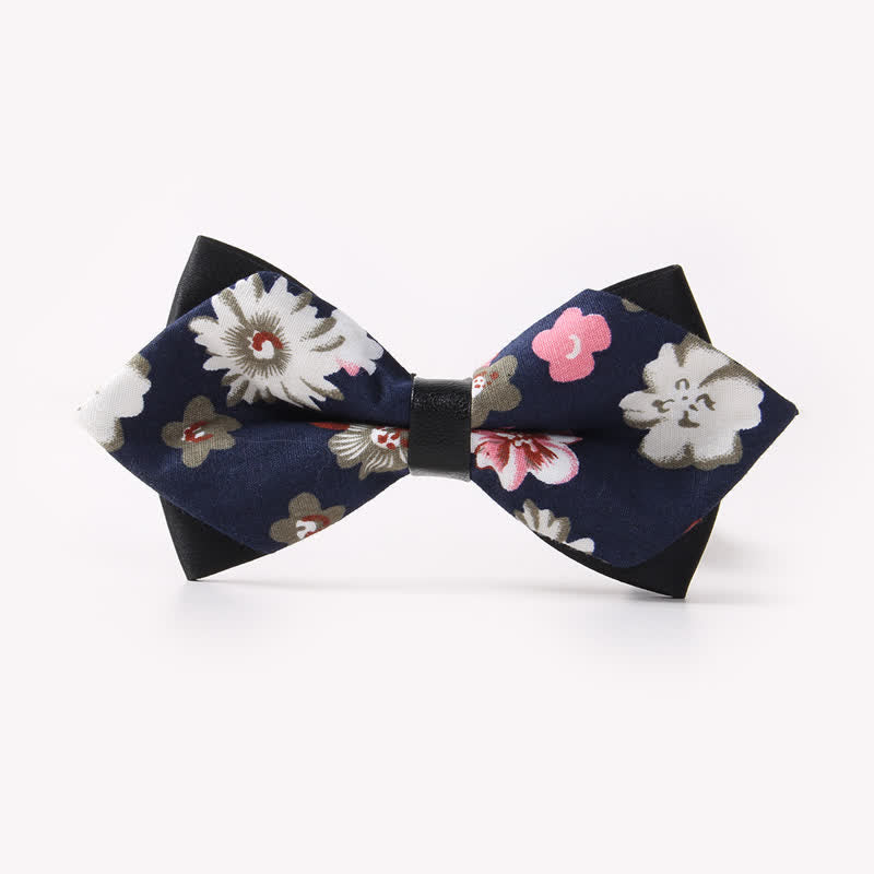 Men's Floral Double Layers Pointed Cotton Bow Tie