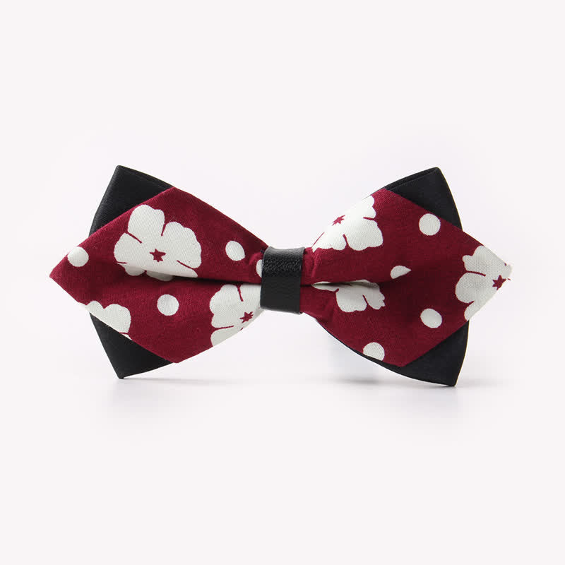 Men's Floral Double Layers Pointed Cotton Bow Tie