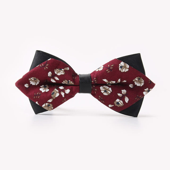 Men's Floral Double Layers Pointed Cotton Bow Tie