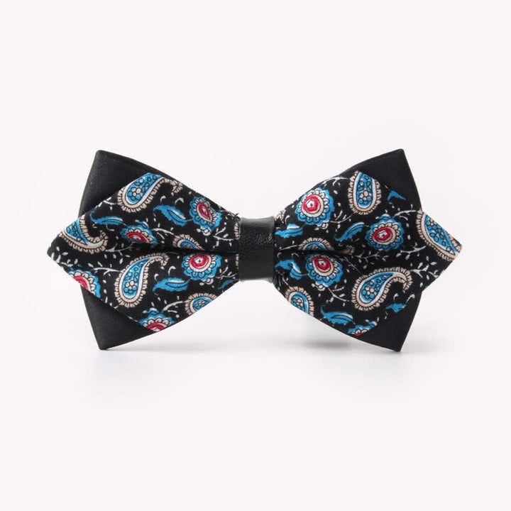 Men's Floral Double Layers Pointed Cotton Bow Tie