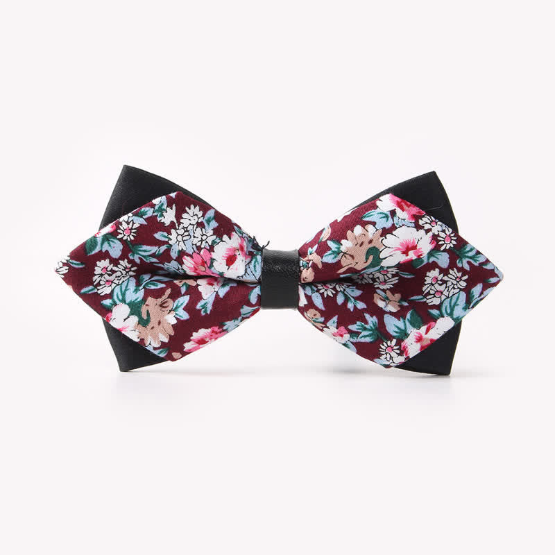 Men's Floral Double Layers Pointed Cotton Bow Tie