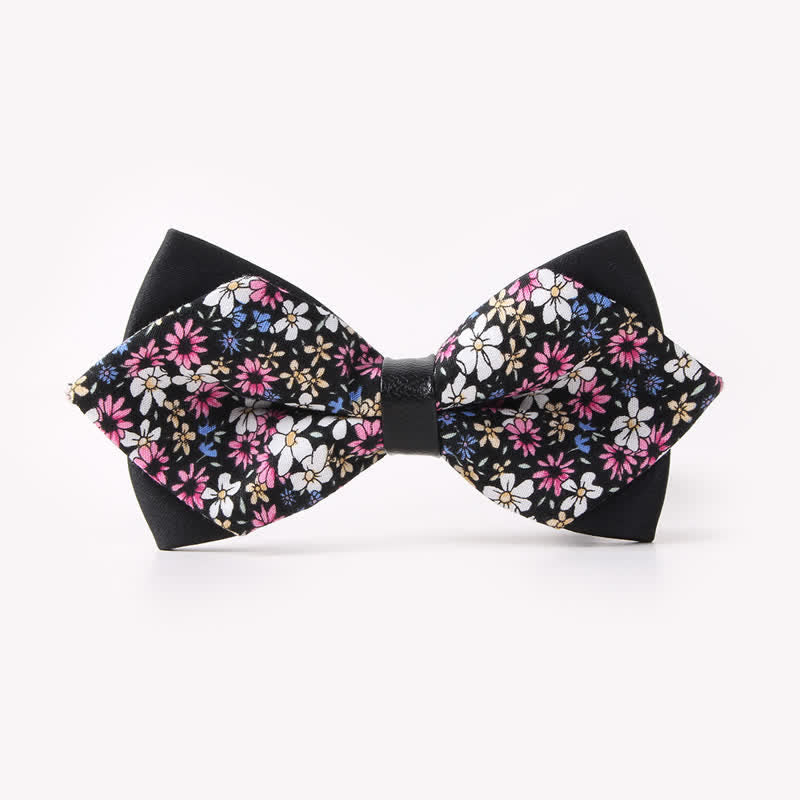 Men's Floral Double Layers Pointed Cotton Bow Tie