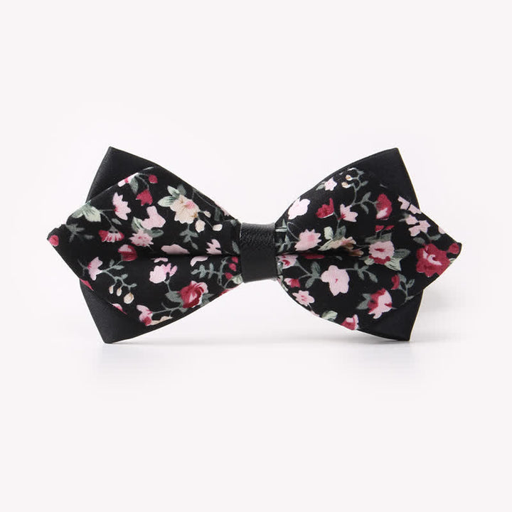 Men's Floral Double Layers Pointed Cotton Bow Tie