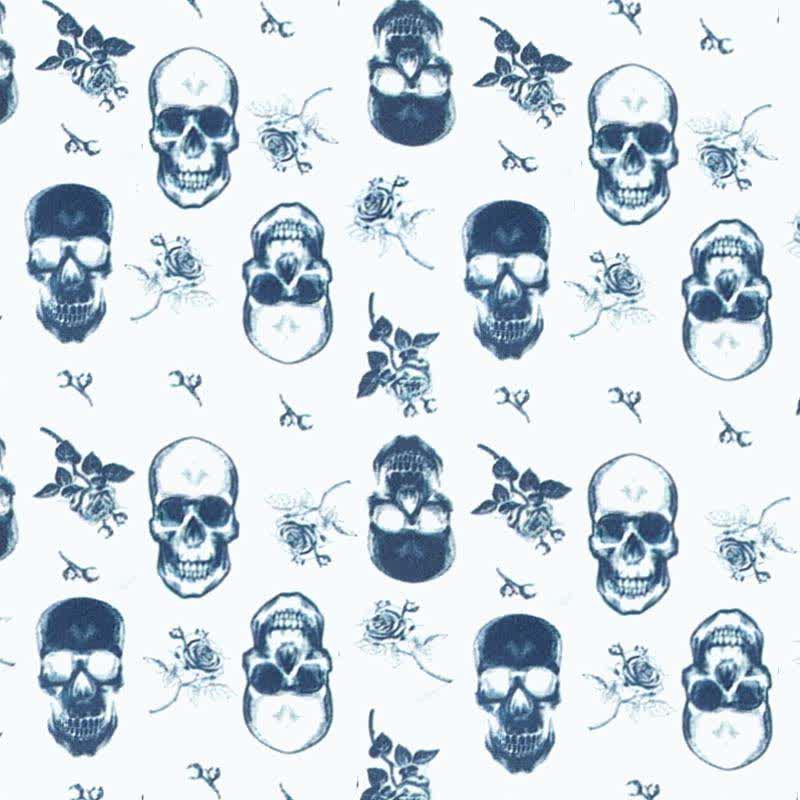 Men's White Base Rose Skull Printed Necktie