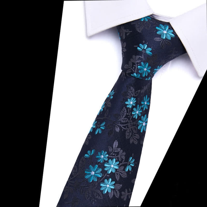 Men's Elegant Navy Blue Floral Pattern Necktie