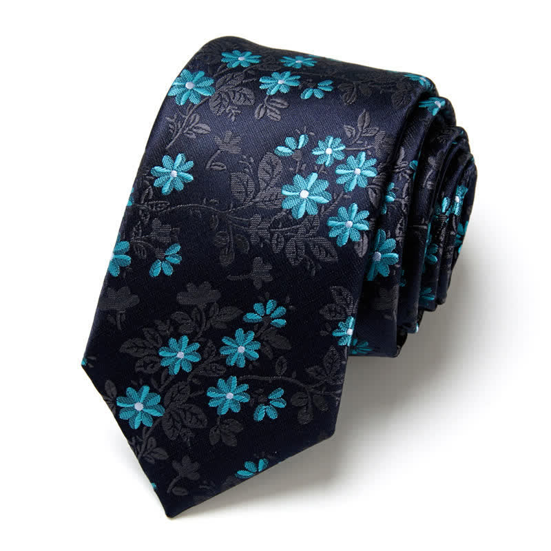 Men's Elegant Navy Blue Floral Pattern Necktie - Navy Blue - image 0