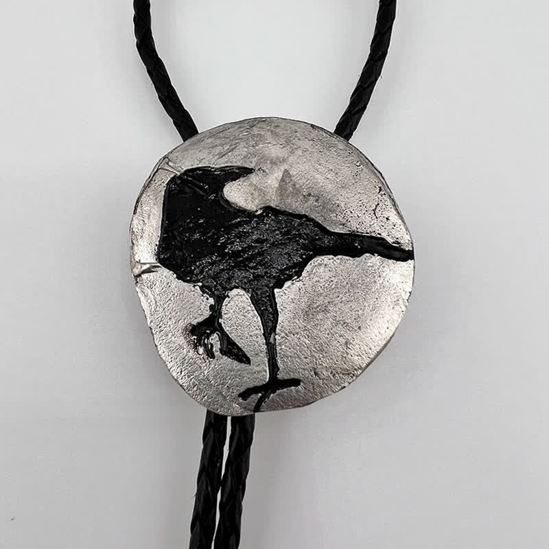 Black Crow Silver Pendant Bolo Tie