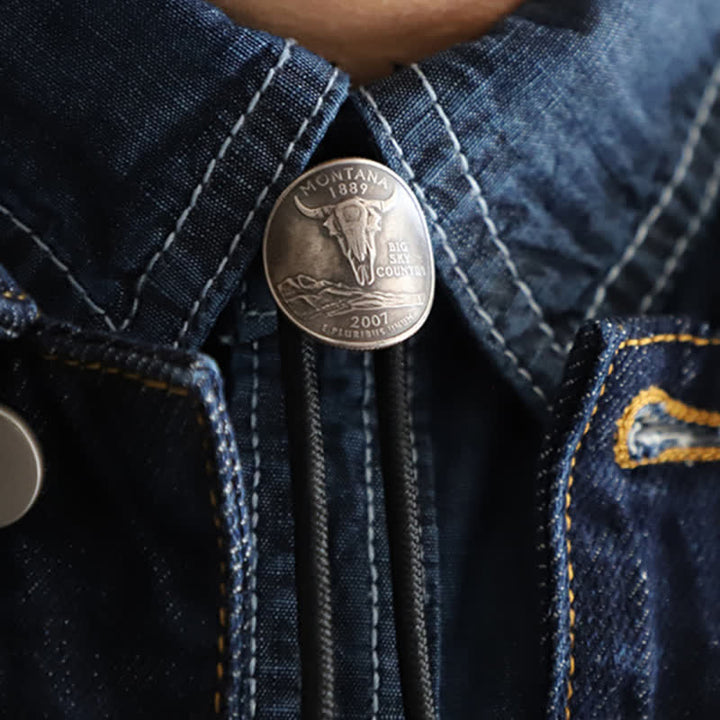 Cowboy Bull Head Coin Shape Bolo Tie