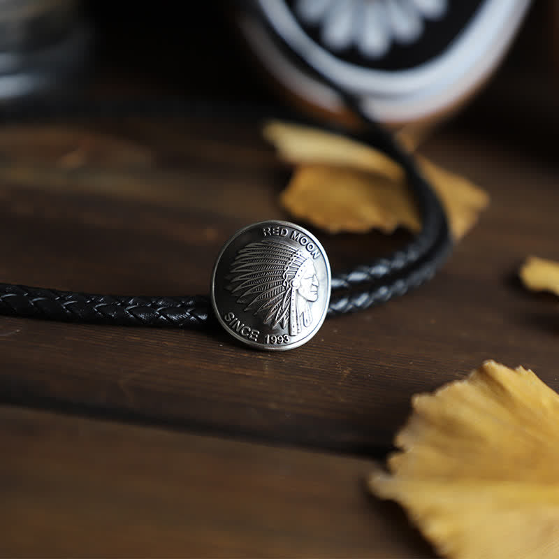 Native Indian Tribal Chief Head Coin Bolo Tie