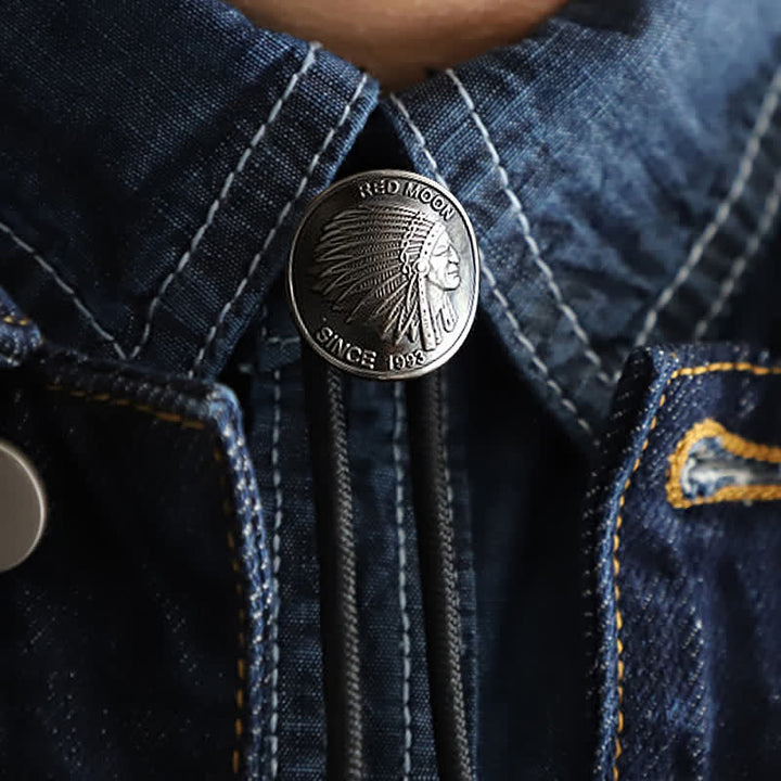 Native Indian Tribal Chief Head Coin Bolo Tie