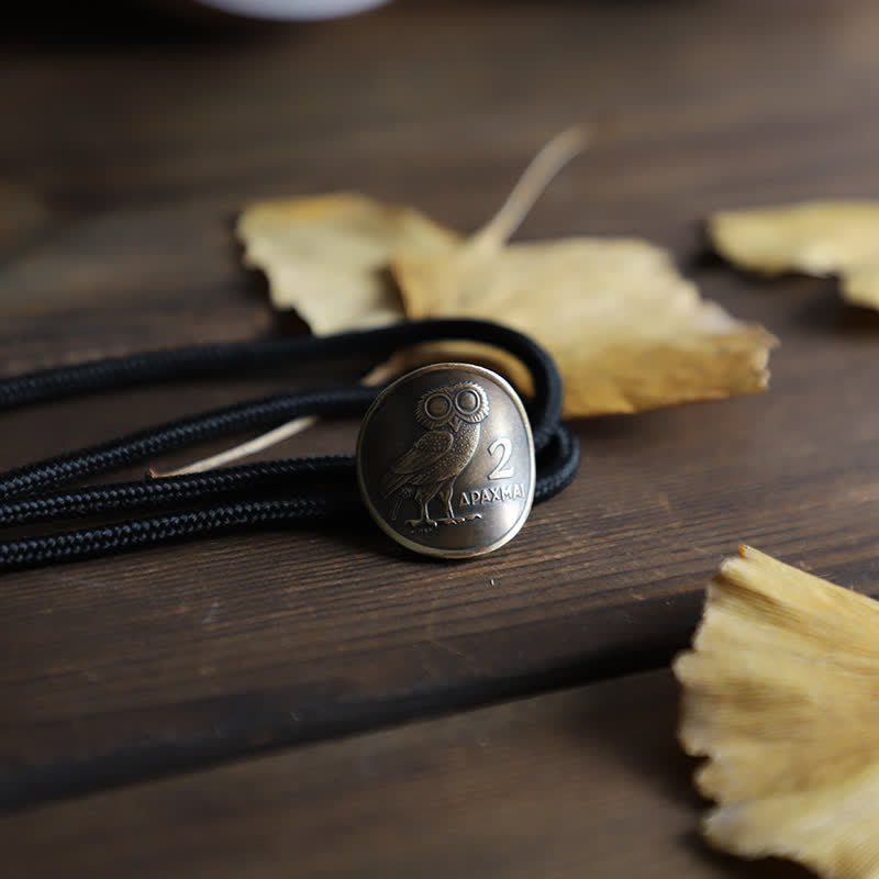 Night Owl Animal Bird Coin Bolo Tie