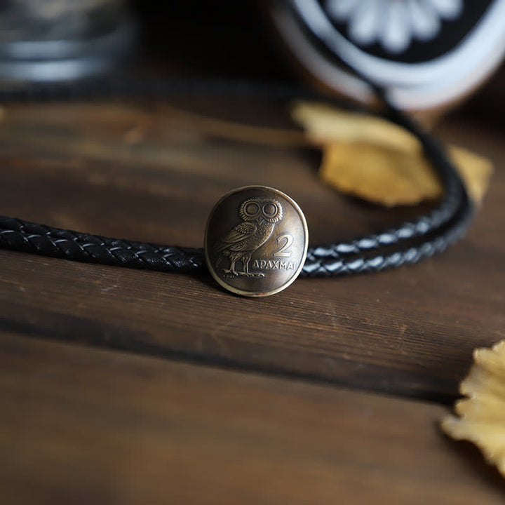 Night Owl Animal Bird Coin Bolo Tie