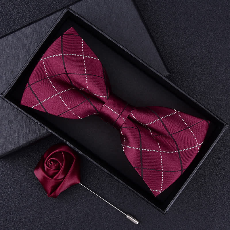 2Pcs Men's British Style Plaid Pattern Bow Tie Set