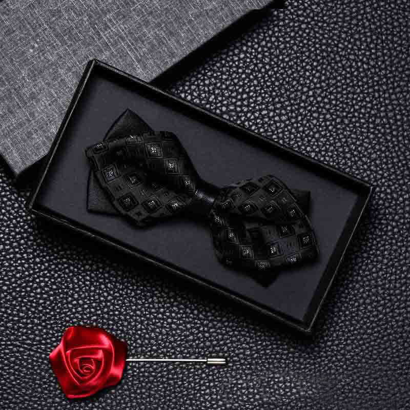 2Pcs Men's Vintage Double Pointy Wedding Bow Tie Set