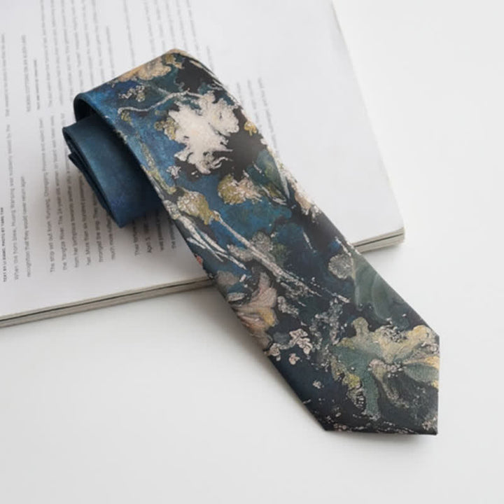 Men's Blue & Green Oil Painting Lotus Leaf Necktie